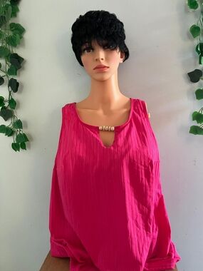 Beaded Keyhole Tank Top in Hot Pink